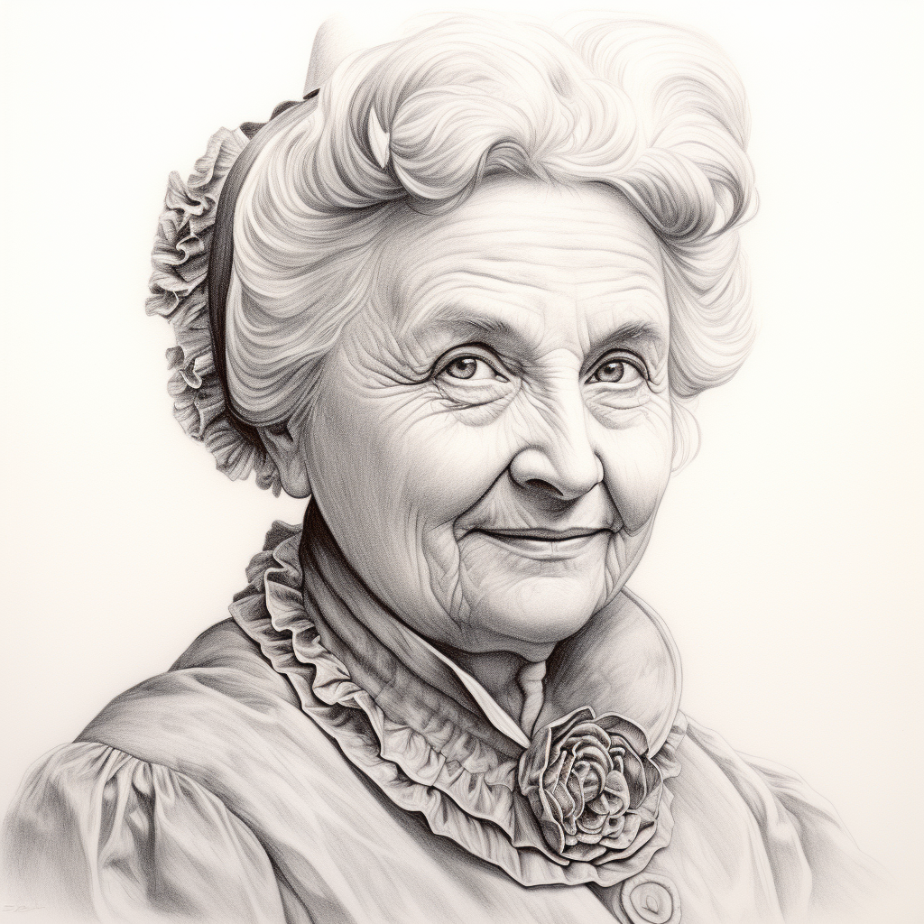 Sketch portrait of Maria Montessori, founder of the Montessori teaching approach.