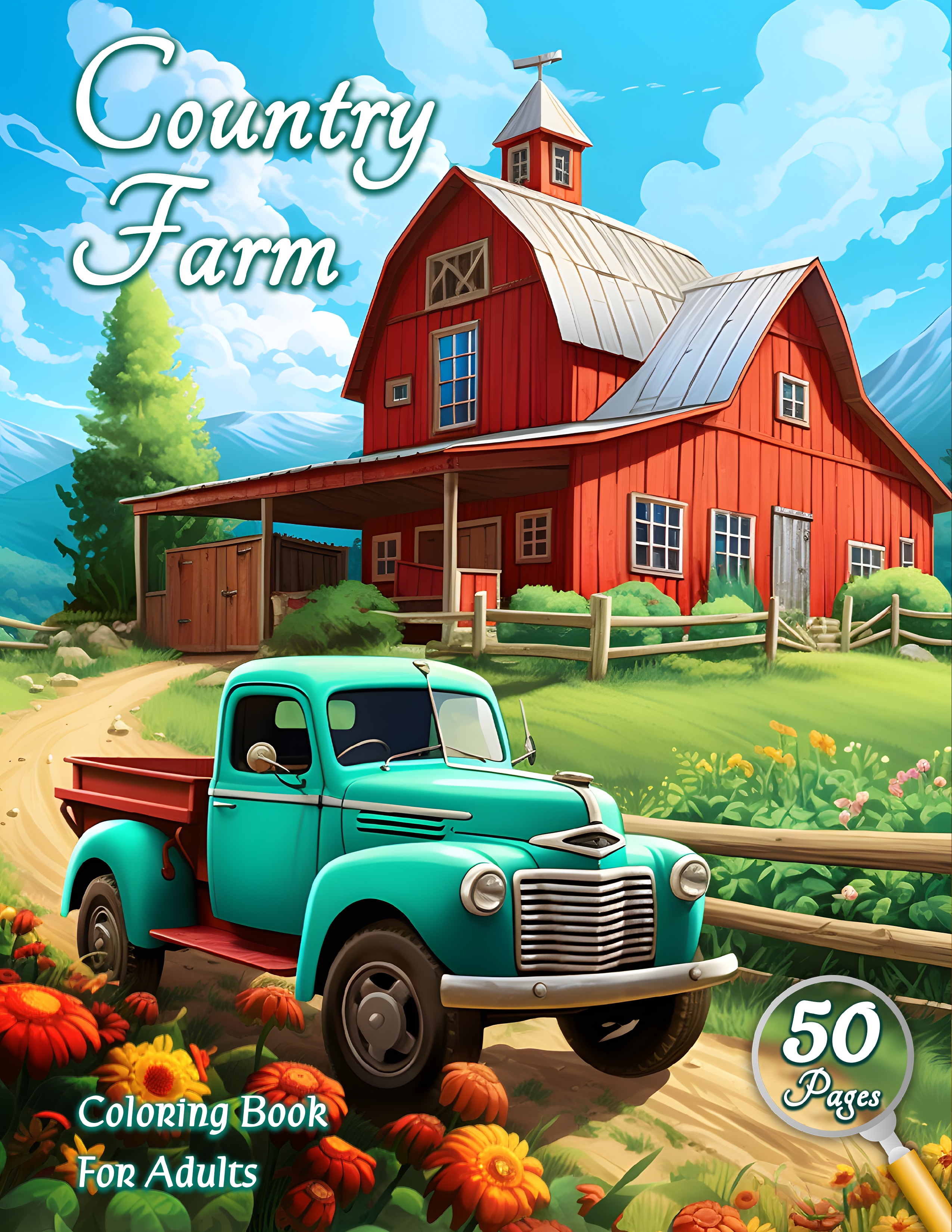 ountry Farm Coloring Book for Adults: Escape to a Charming World of Farm House Living, Rural Countrysides, Rustic Barns, and Garden Scenes, Perfect for Adult Relaxation and Stress Relief