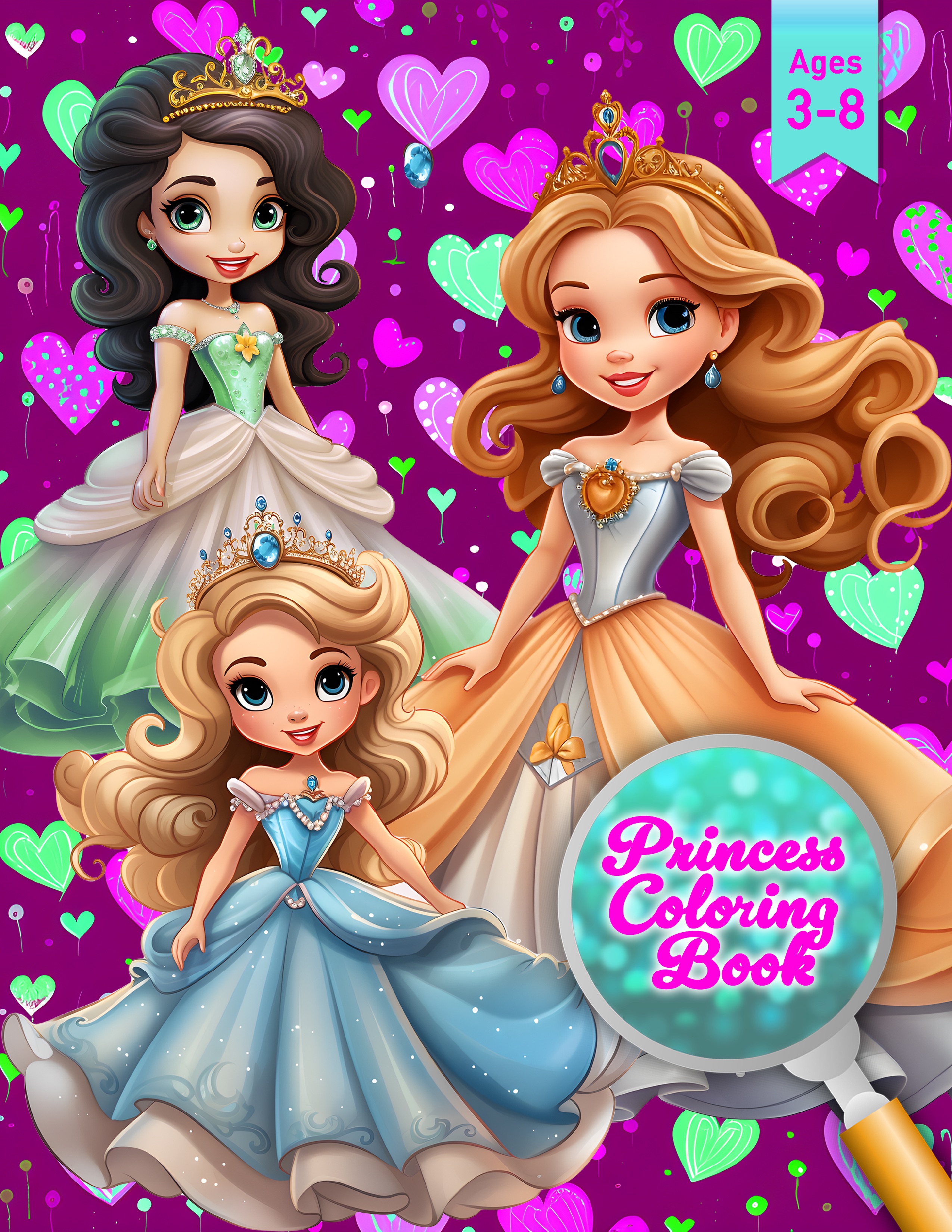 Princess Coloring Book Ages 3-8: Step into a Magical World of Coloring Fun! Adorable Creativity for Preschool, Kindergarten, and Girls Fine Motor Skills
