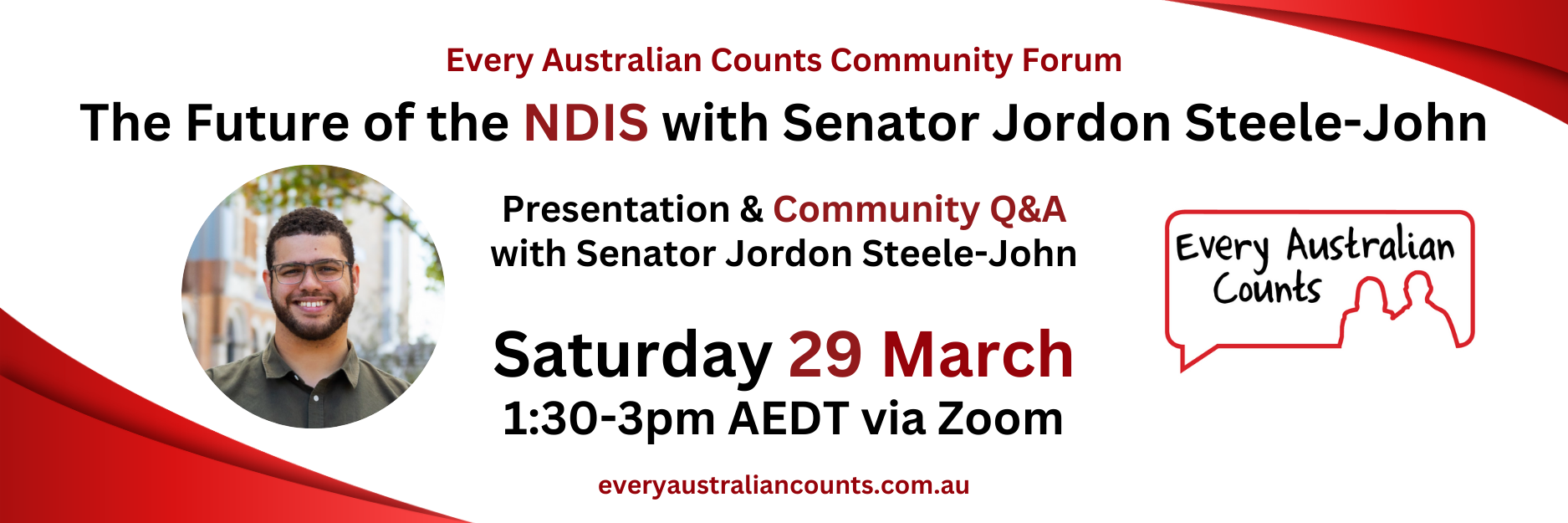 Banner promoting the Every Australian Counts Community Forum titled 