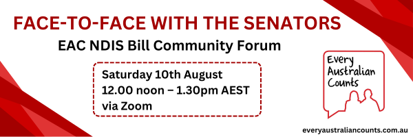 Image reads: Don't miss your chance to influence the future of the NDIS! Submit your feedback on the NDIS Amendment Bill 2024 by 12 July. The text is in a speech bubble on a red and white background. There is a small picture of a red megaphone on the top left, and the EAC logo on the botton right. Text at the bottom left reads: #ProtectTheNDIS