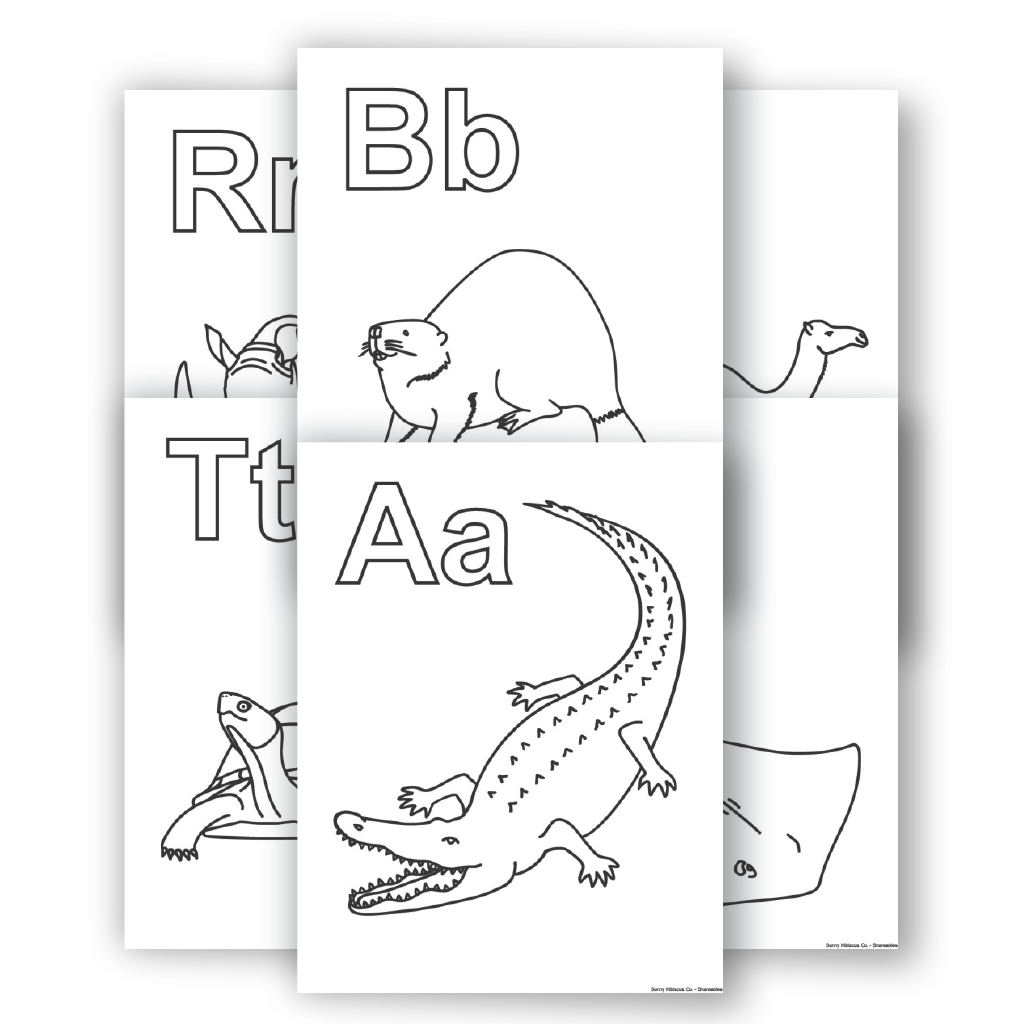 Product image. Alphabet Animal Coloring Pages, A through T.