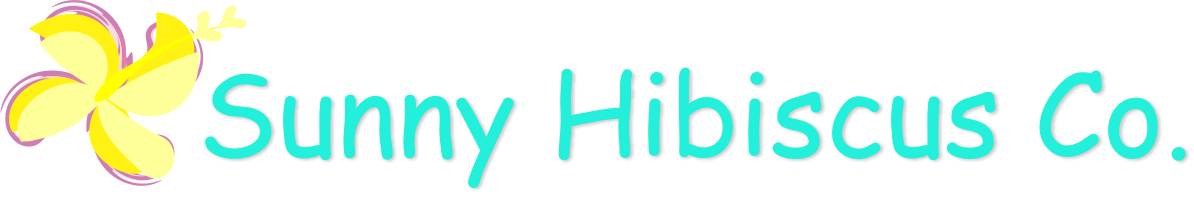 Sunny Hibiscus LLC Logo, a yellow and purple hibiscus, followed by 