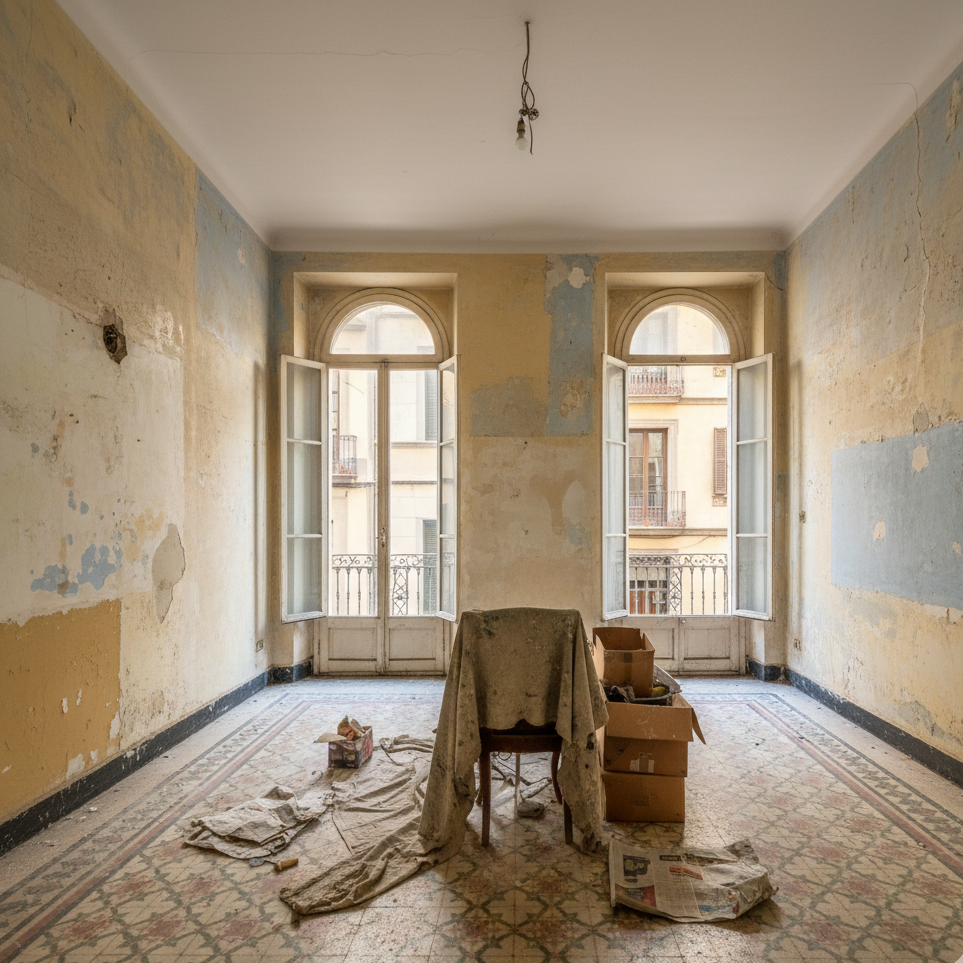 Antes – salón sin pintar