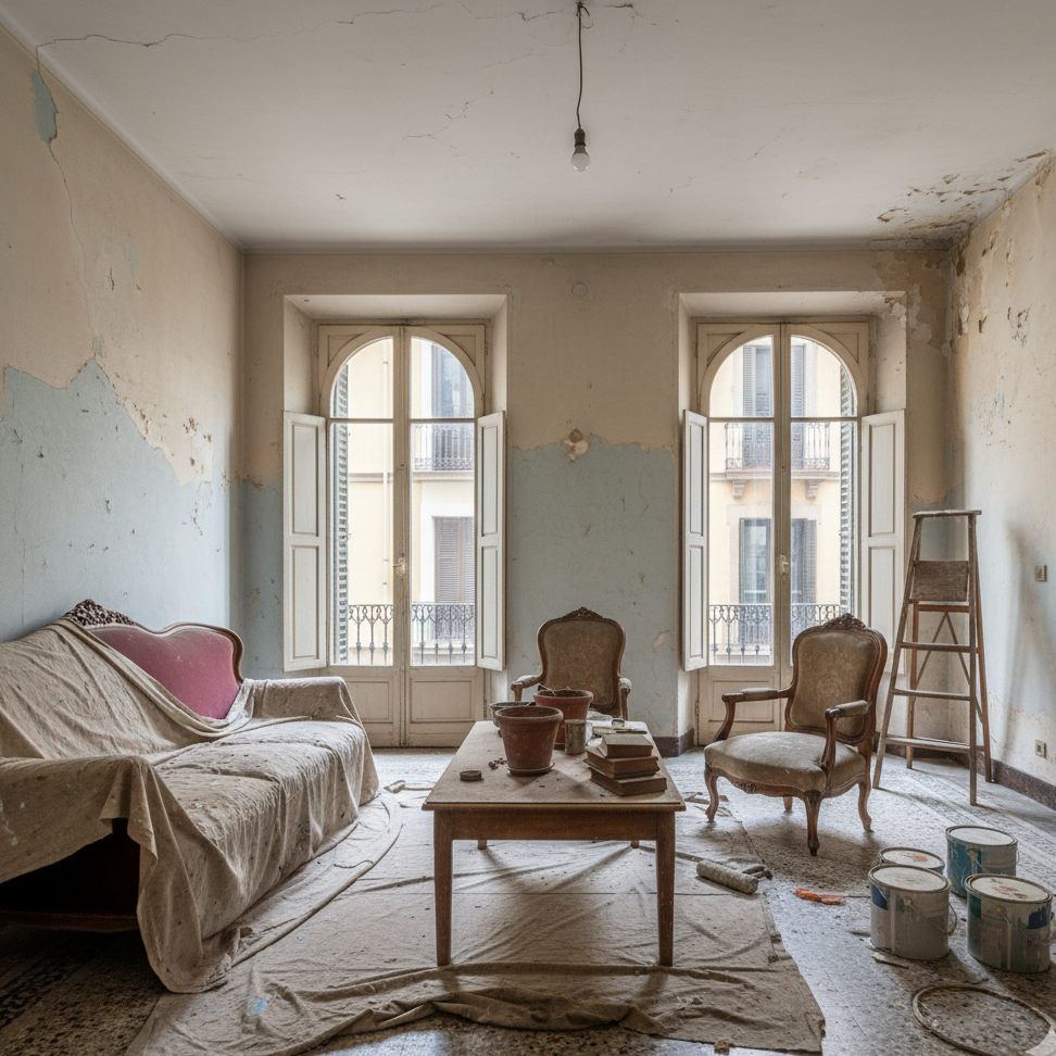 Antes – piso sin pintar