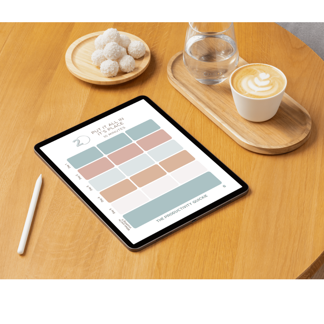 The productivity quickie on ipad with airpods and coffee on desk