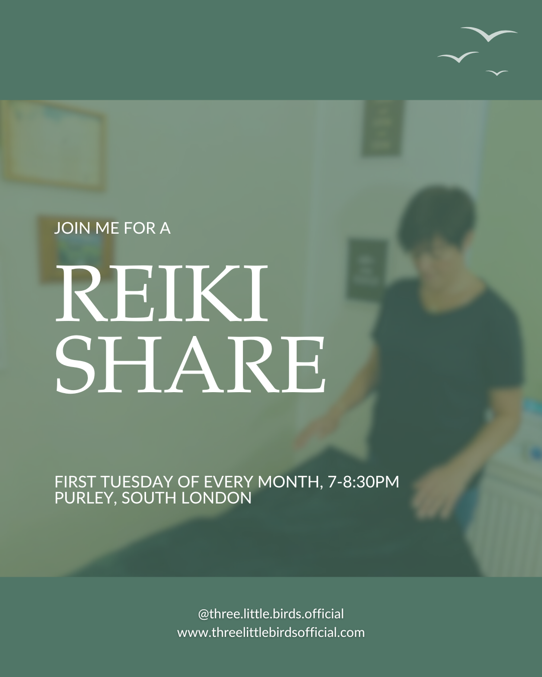 Reiki master giving reiki at a reiki share in purley, south london