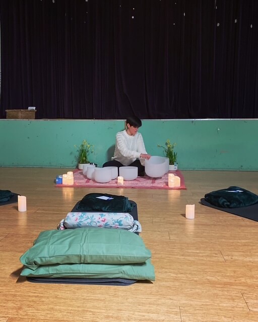 relaxing and restorative reiki infused bespoke sound bath session at a chair yoga class