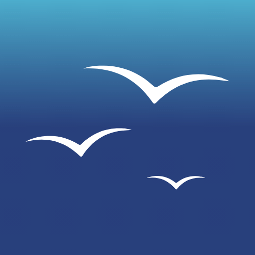 Three Little Birds Official logo showing three flying birds