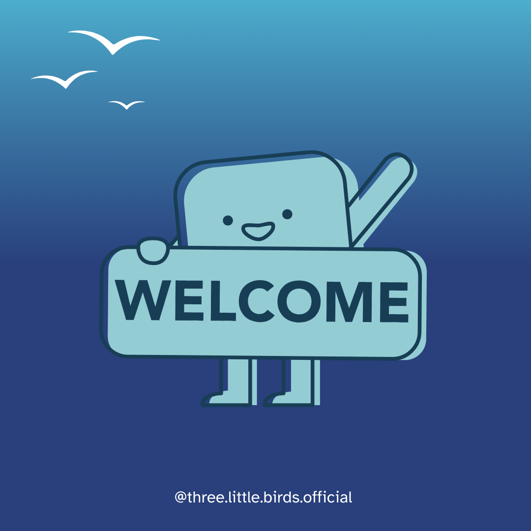 smiley cartoon holding a welcome sign