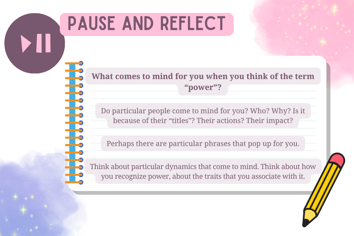 Image of a spiral-bound notebook with the reflection questions featured on the notebook paper. Above the notebook is the PAUSE symbol, accompanied by the words 