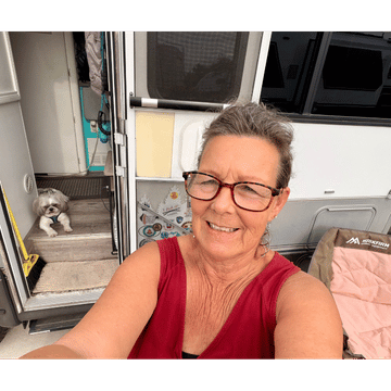 Nancy Carter and Willie the Shih-tzu of Making My Own Lane RV travel YouTube channel