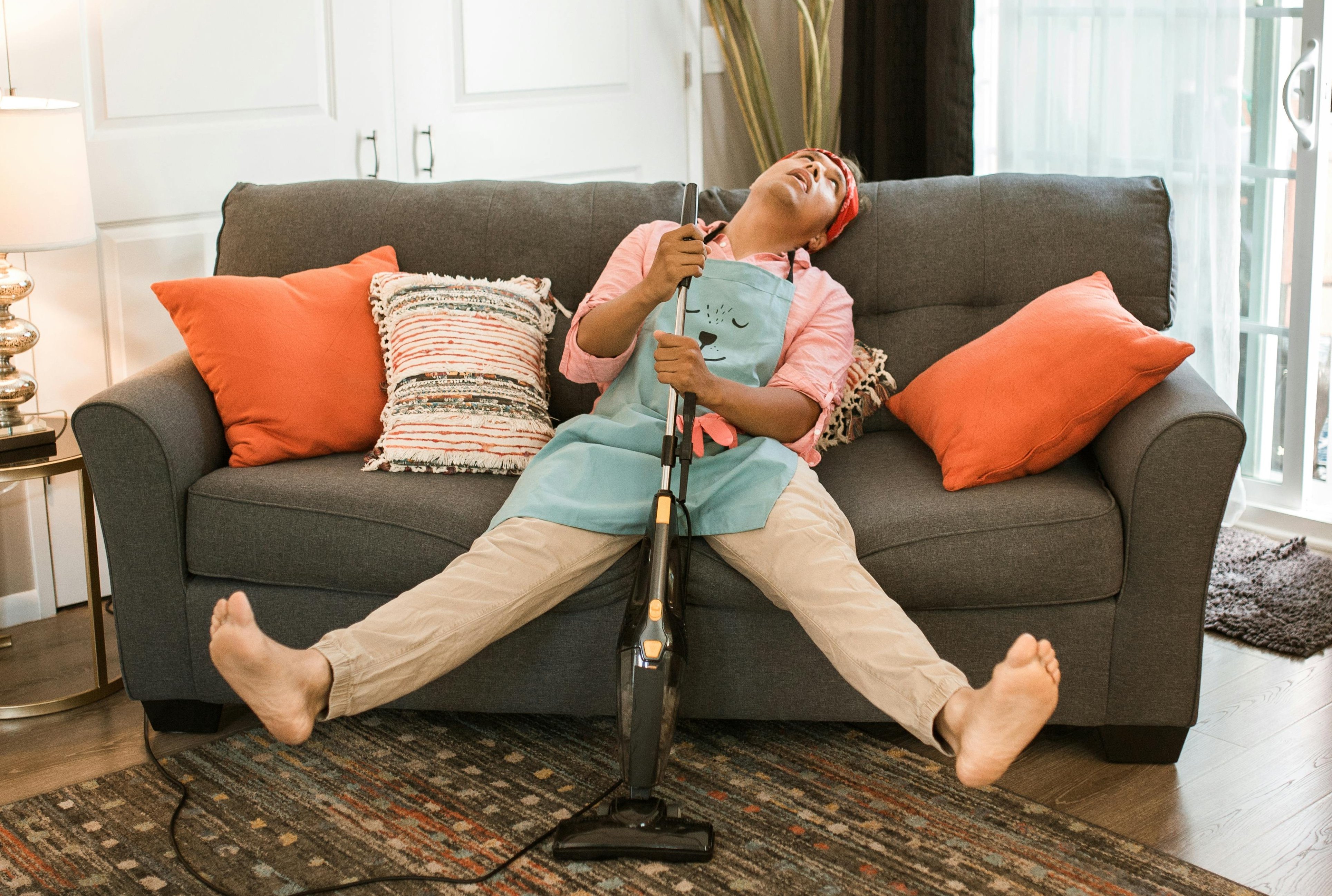 person tired after cleaning