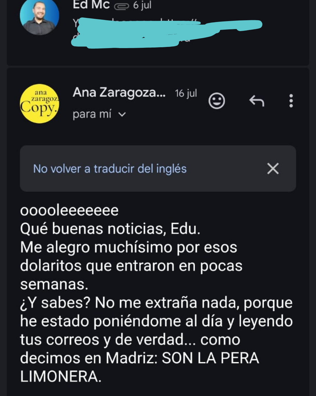 Respuesta de Ana Zaragoza: tus correos son la pera limonera