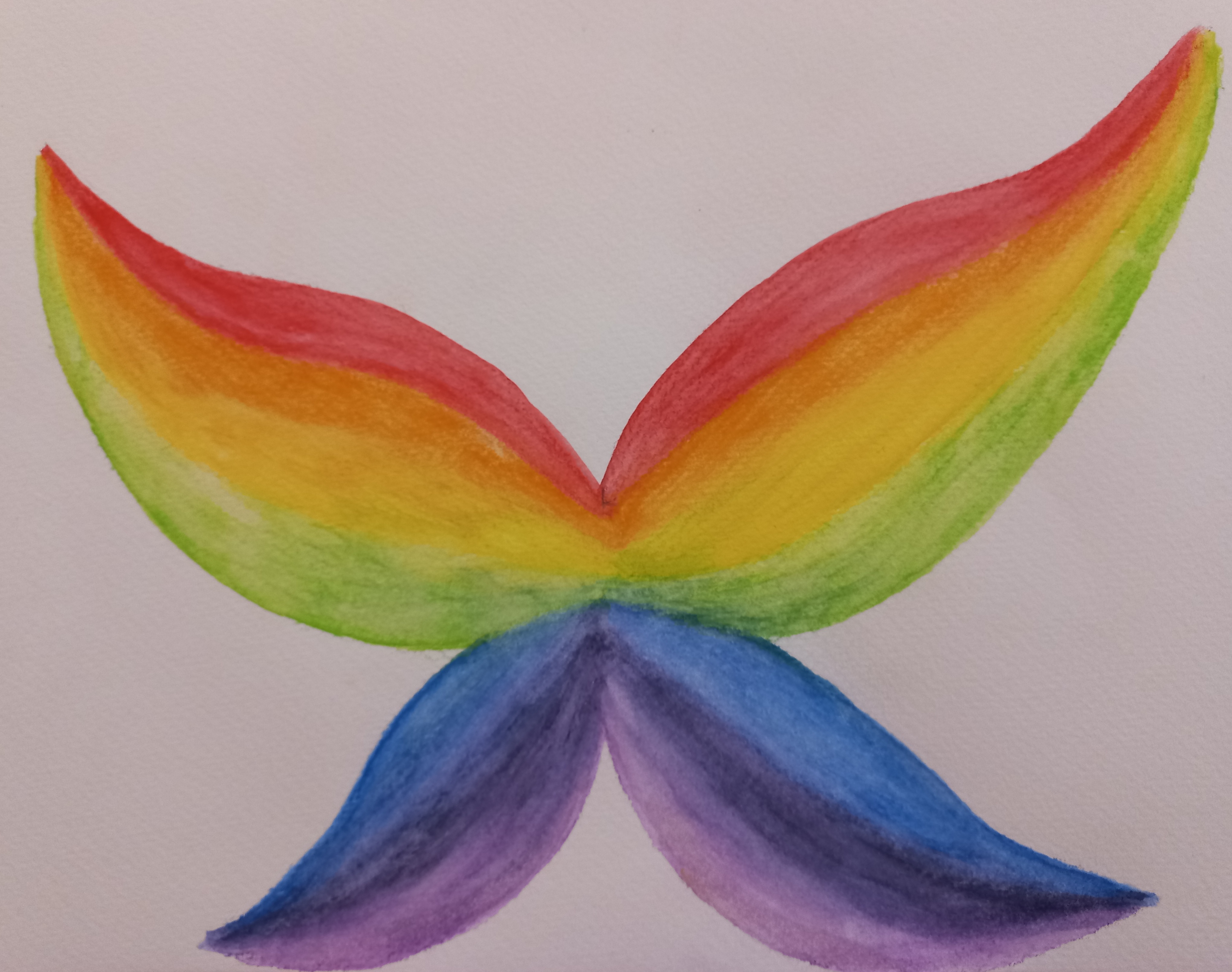 Watercolour painting of a rainbow-coloured butterfly