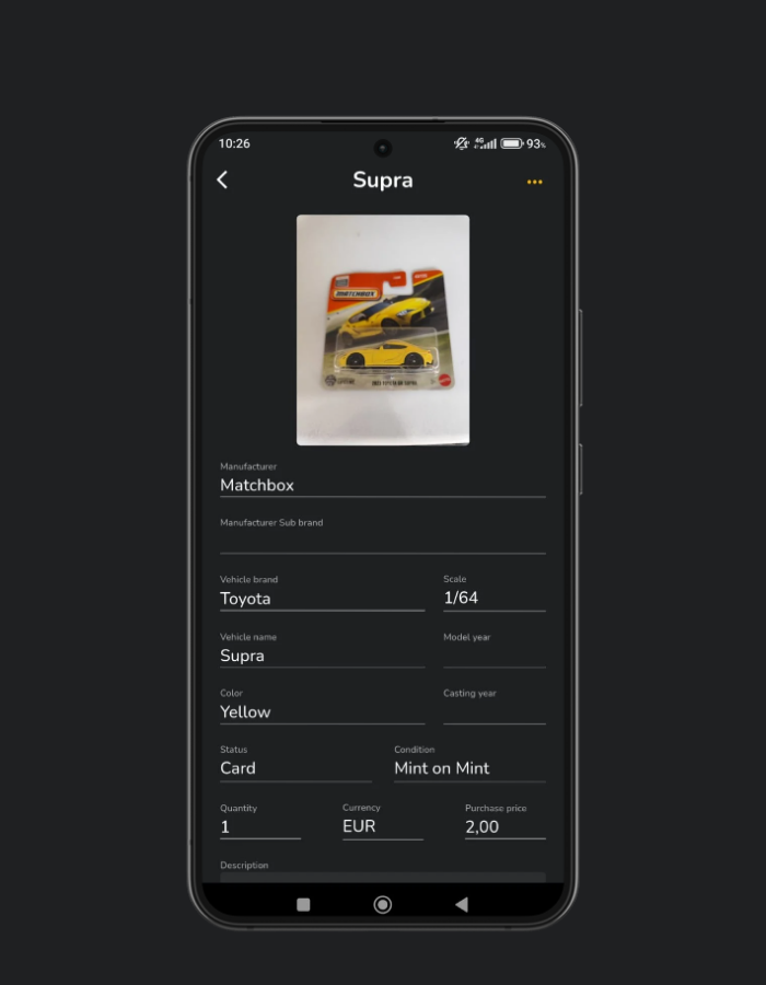 diecast parking app - matchbox collecting app - car details