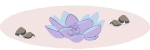 Divider showing pebbles and a flower on a pale rose oval