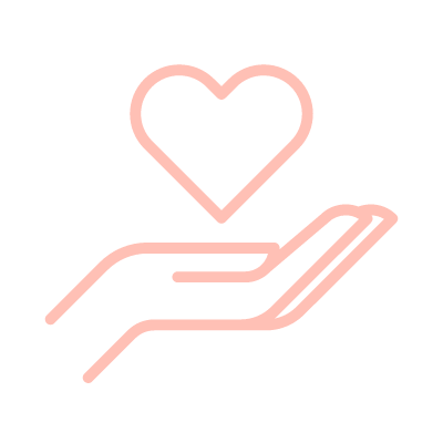 Support Icon: Open hand holding a love heart pink on white background