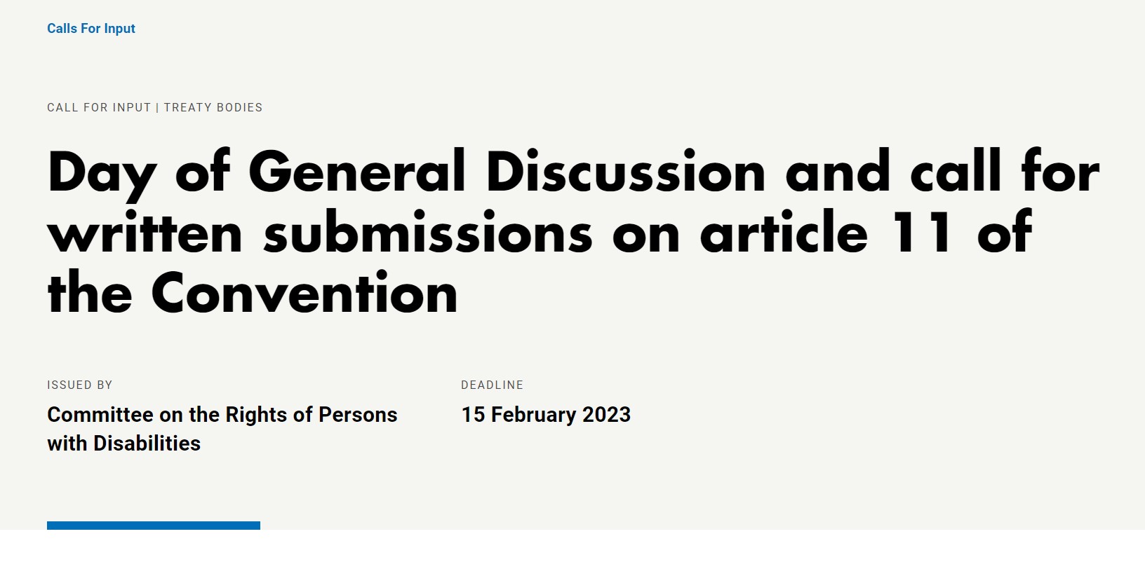 Screenshot of the title of the Call for submissions