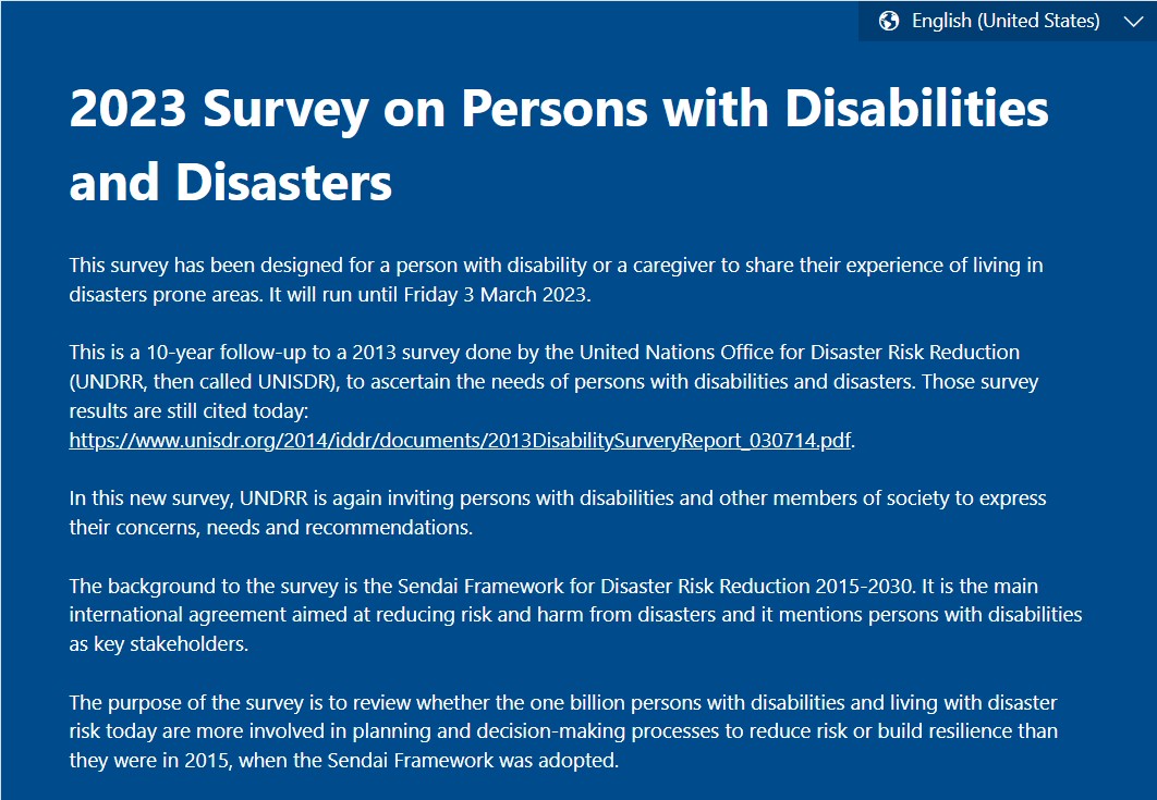 Screenshot of the introduction of the survey