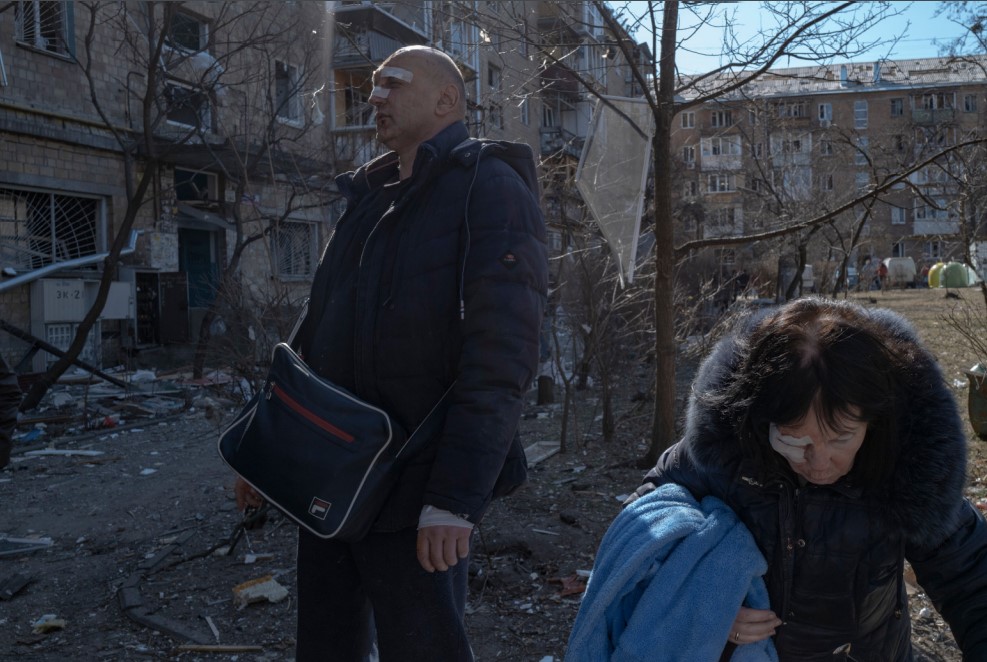 At about 8am a missile fell in this residential area of Kiev. One child was killed and 23 people were injured. This man and his mother were living in the residential area that was affected. ©V. de Viguerie / HI