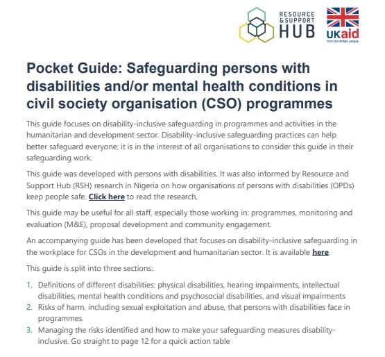 Pocket Guide of the Pocket Guide: Safeguarding persons with disabilities and/or mental health conditions in CSO programmes