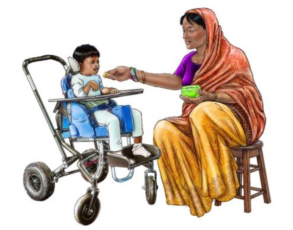 Drawing of a woman feeding a baby in the wheelchair