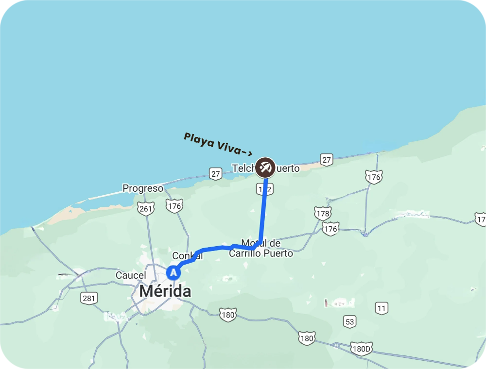 Distancia Mérida a Telchac Puerto