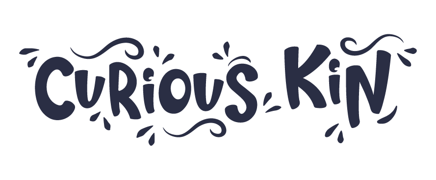 Curious Kin white hand drawn Logo Type