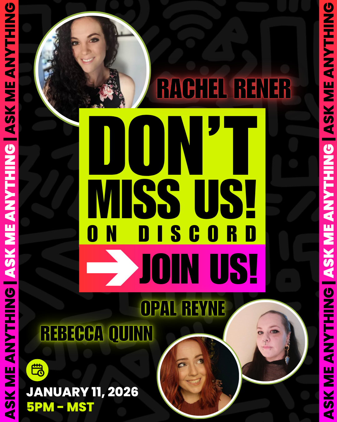 Join us on January 11th at 5pm MDT for our Ask Me Anything event with Rachel Rener, Opan Reyne, and Rebecca Quinn.