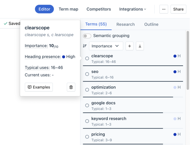 clearscope relevant terms