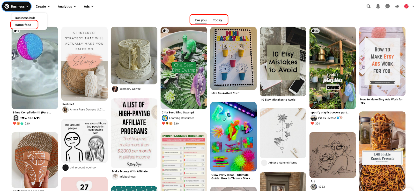 Pinterest home feed on desktop