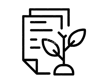 black and white line drawing of pages of writing with a plant next to them them