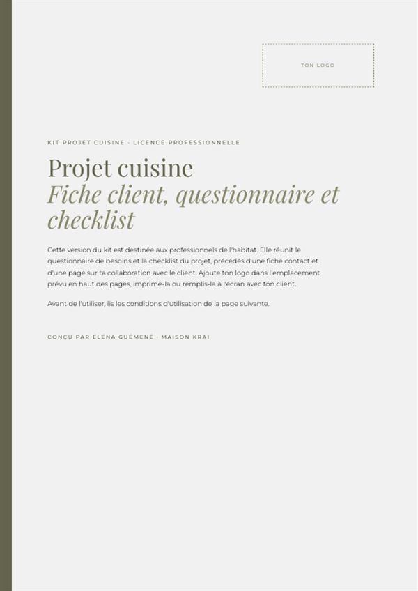 Kit projet cuisine, licence pro