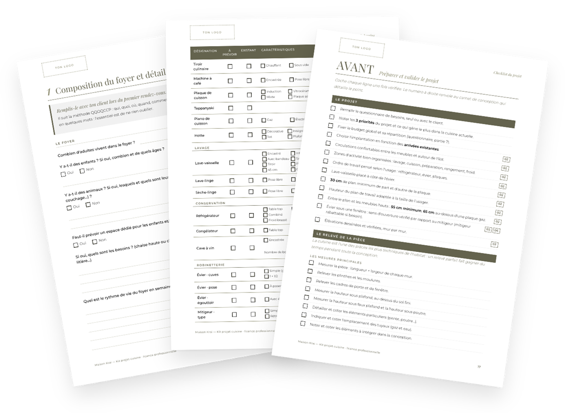 Pages intérieures : La checklist du projet