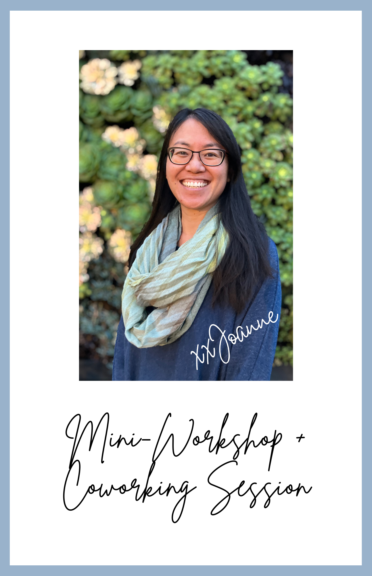 Mini Workshop and Coworking session Let Your Stories Resounds Connect Compel and Sell with Audacious Authenticity with headshot of Joanne Homestead email copywriter and copy coach