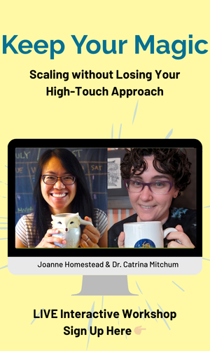 Mini Workshop and Coworking session Let Your Stories Resounds Connect Compel and Sell with Audacious Authenticity with headshot of Joanne Homestead email copywriter and copy coach