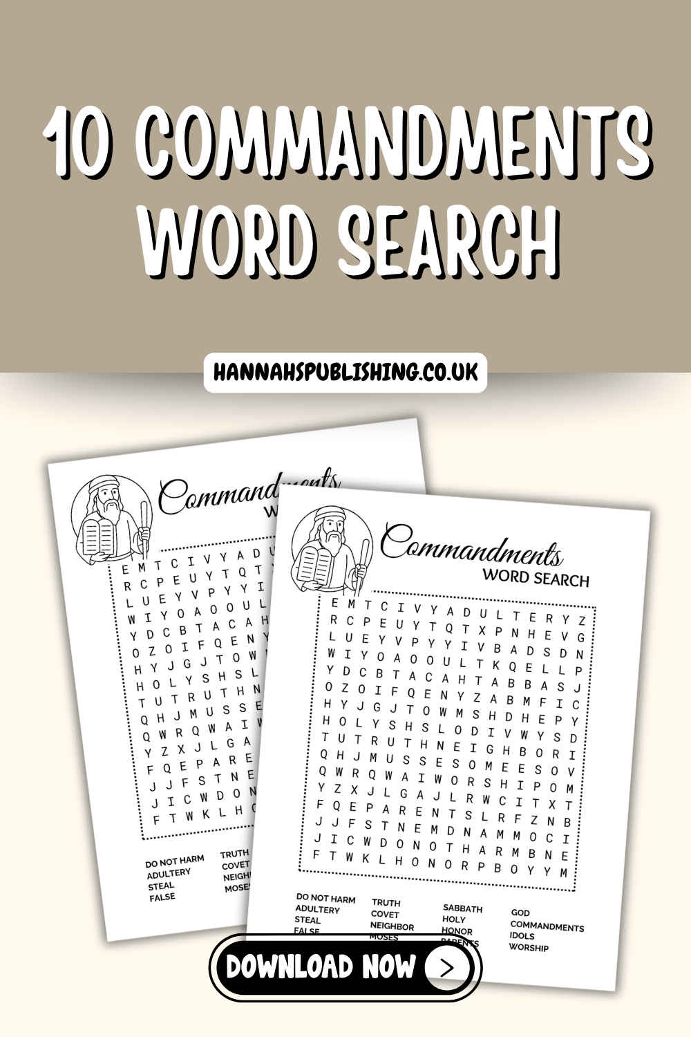 Ten Commandment Word Search Bible Activity, 10 Commandments Printable PDF