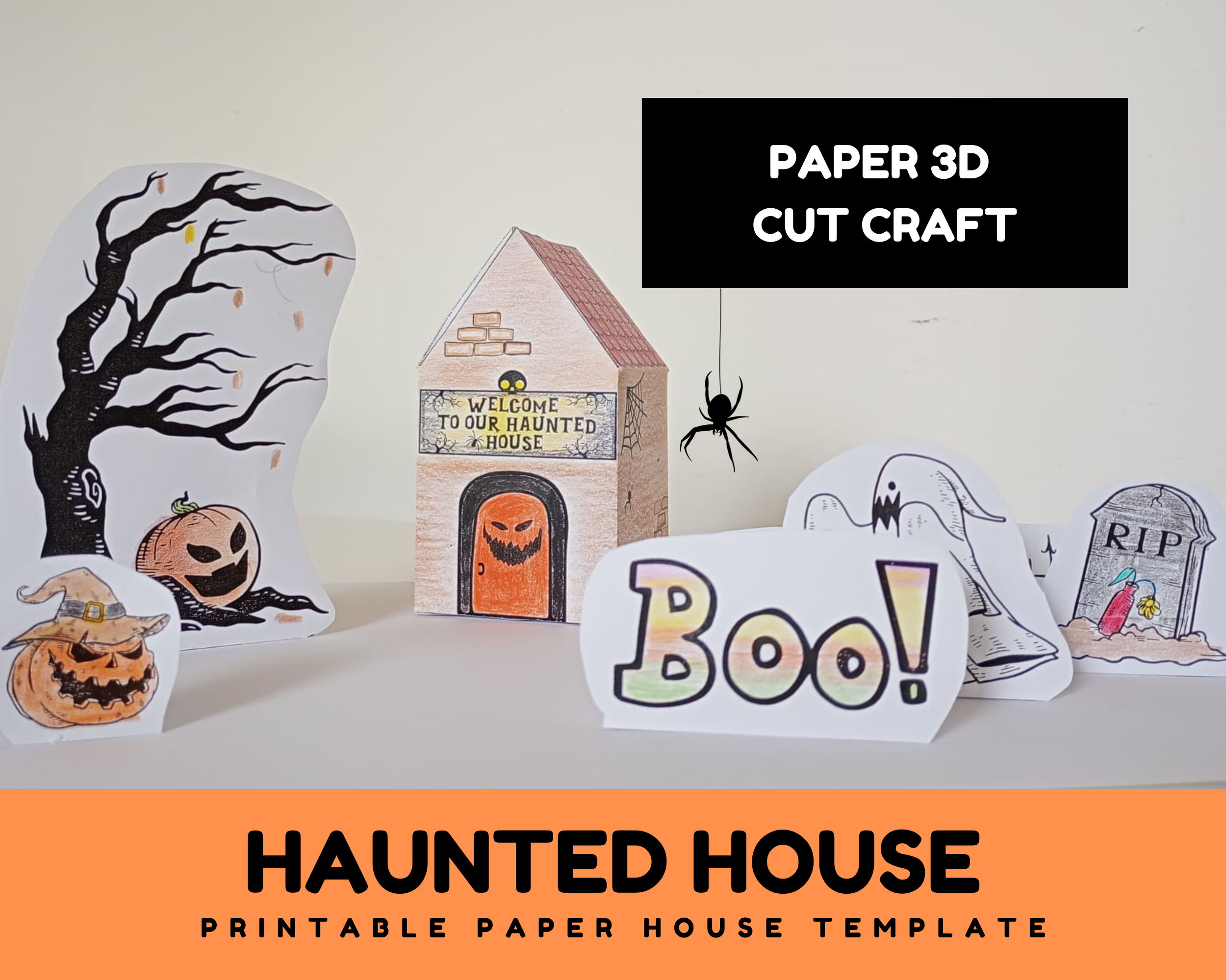 Haunted Halloween Craft Kit Printable - Kids' Halloween Craft Activity | Creepy Spooky Halloween House Downloadable PDF Coloring Pages