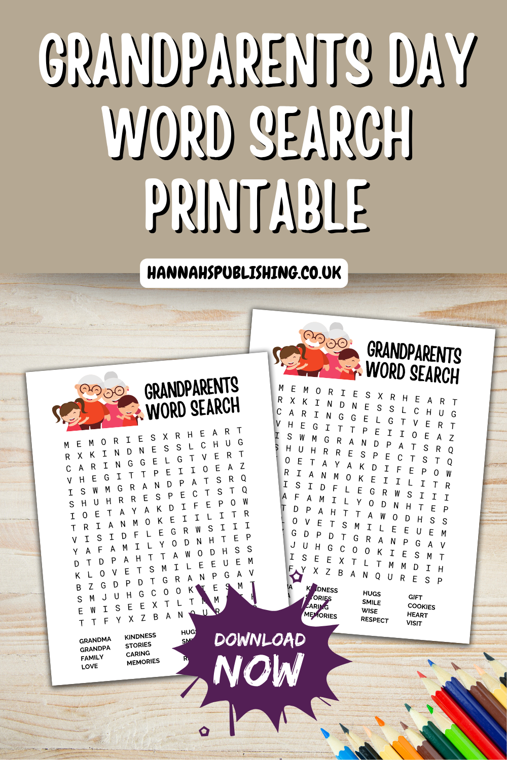 Grandparents Day Word Search Printable, Fun Activity for Grandma & Grandpa, Grandparent Puzzle | Instant Download Gift 2nd - 5th Grade