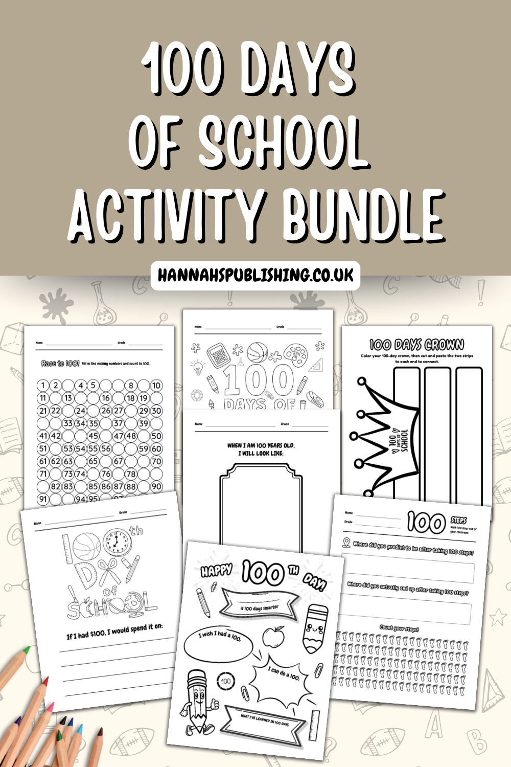 Preschool 100th Day of School Sheets, 100 Day of School Craft & Activity Bundle