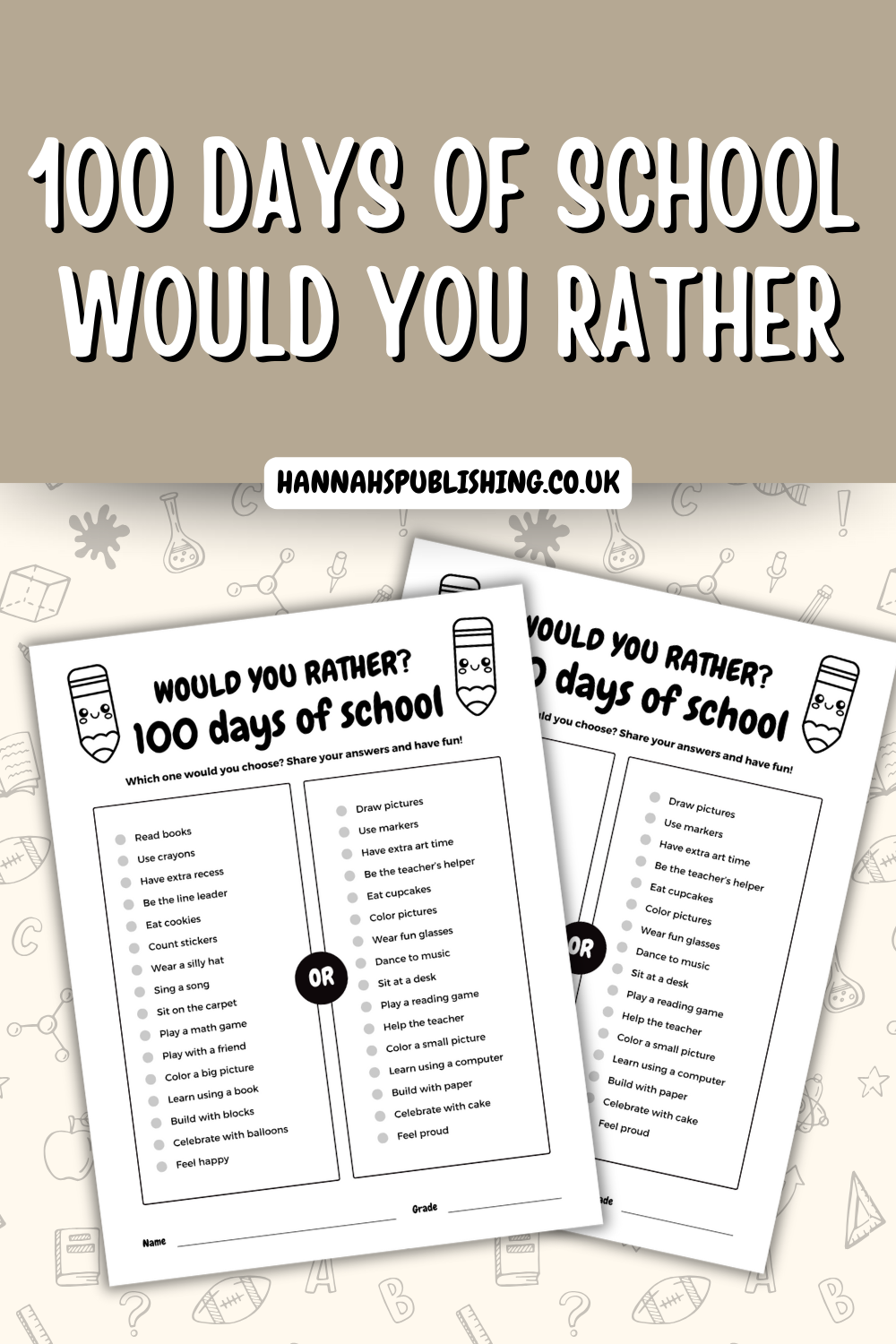 100 Days of School Would You Rather, 100th Day of School Vocabulary Activity