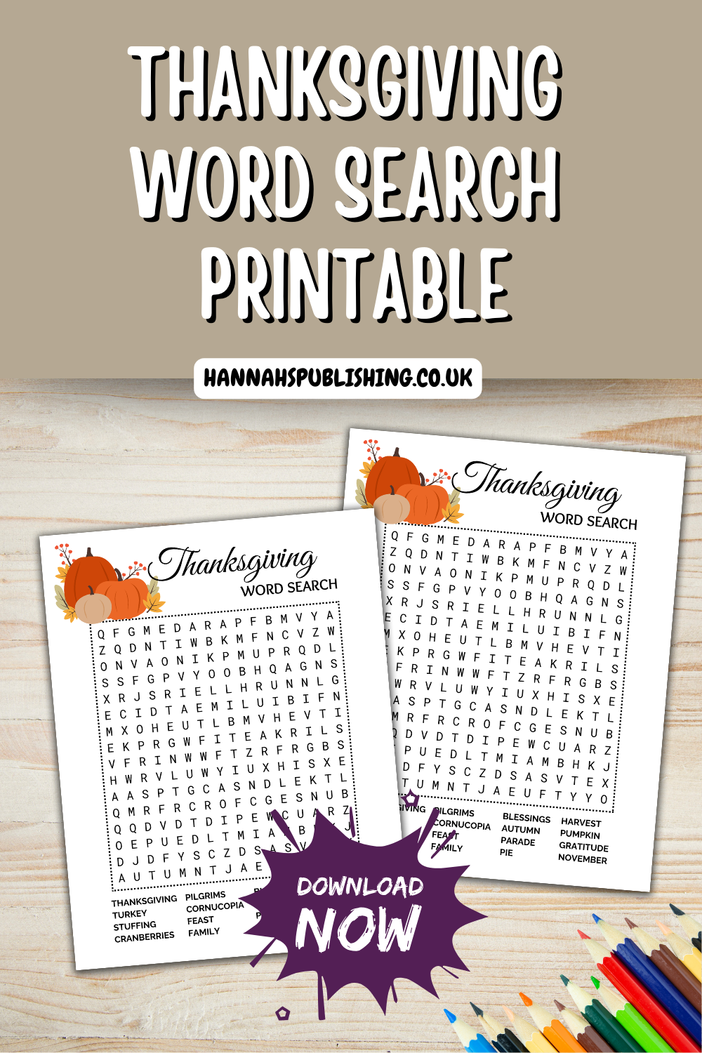 Thanksgiving Word Search Printable PDF for Kids & Adults, Thanksgiving Fall Puzzle Game Fun, Fall Word Search, Pre-Teen Thanksgiving Games