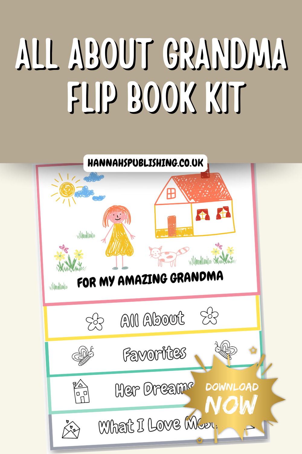 DIY All About Grandma Printable Flip Book Kit, Mothers Day Craft for Grandma, Personalized Grandkid From Gift Idea, Meaningful Keepsake