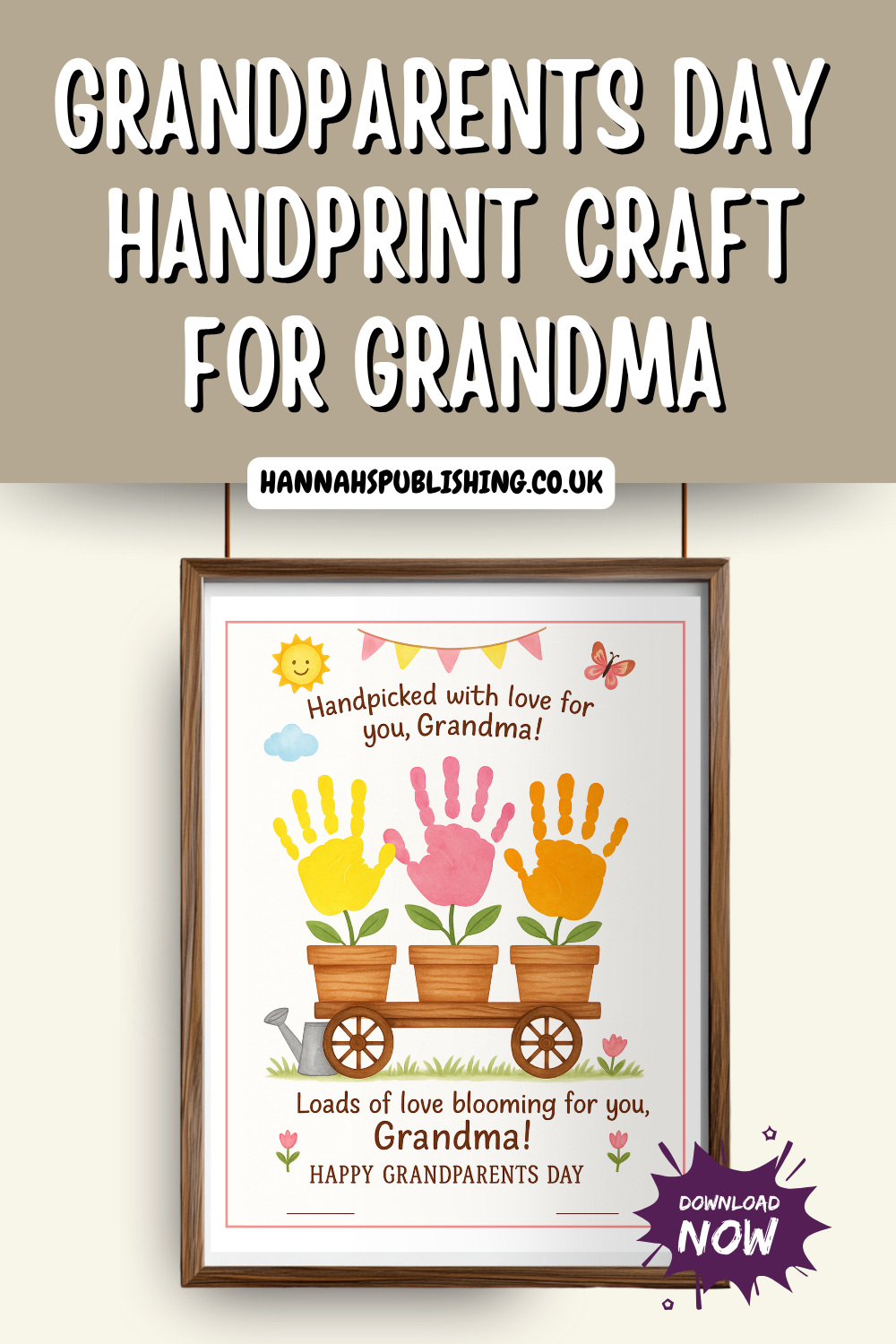 Grandparents Day Handprint Craft Printable Flower Themed Keepsake for Handprint Grandma Grandparents Day Handprint 3 Kids