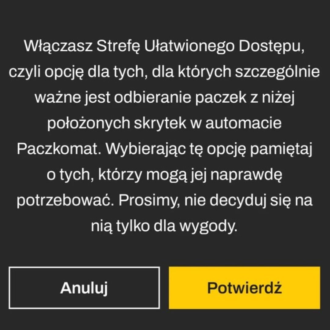 Tekst opisujący Strefę Ułatwionego Dostępu w paczkomatach firmy InPost.