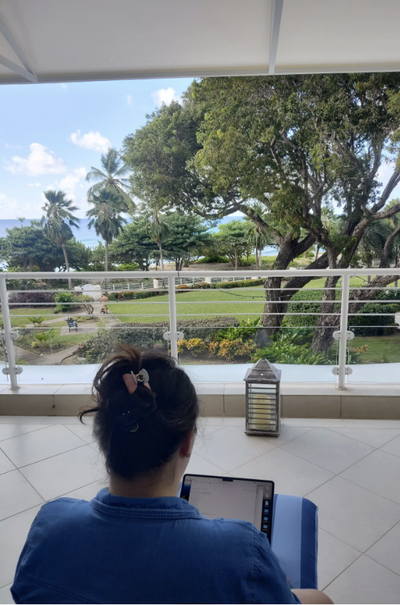 Sarah Elizabeth Lahoud - Sitting with her laptop - Notes from #InsaneHeart