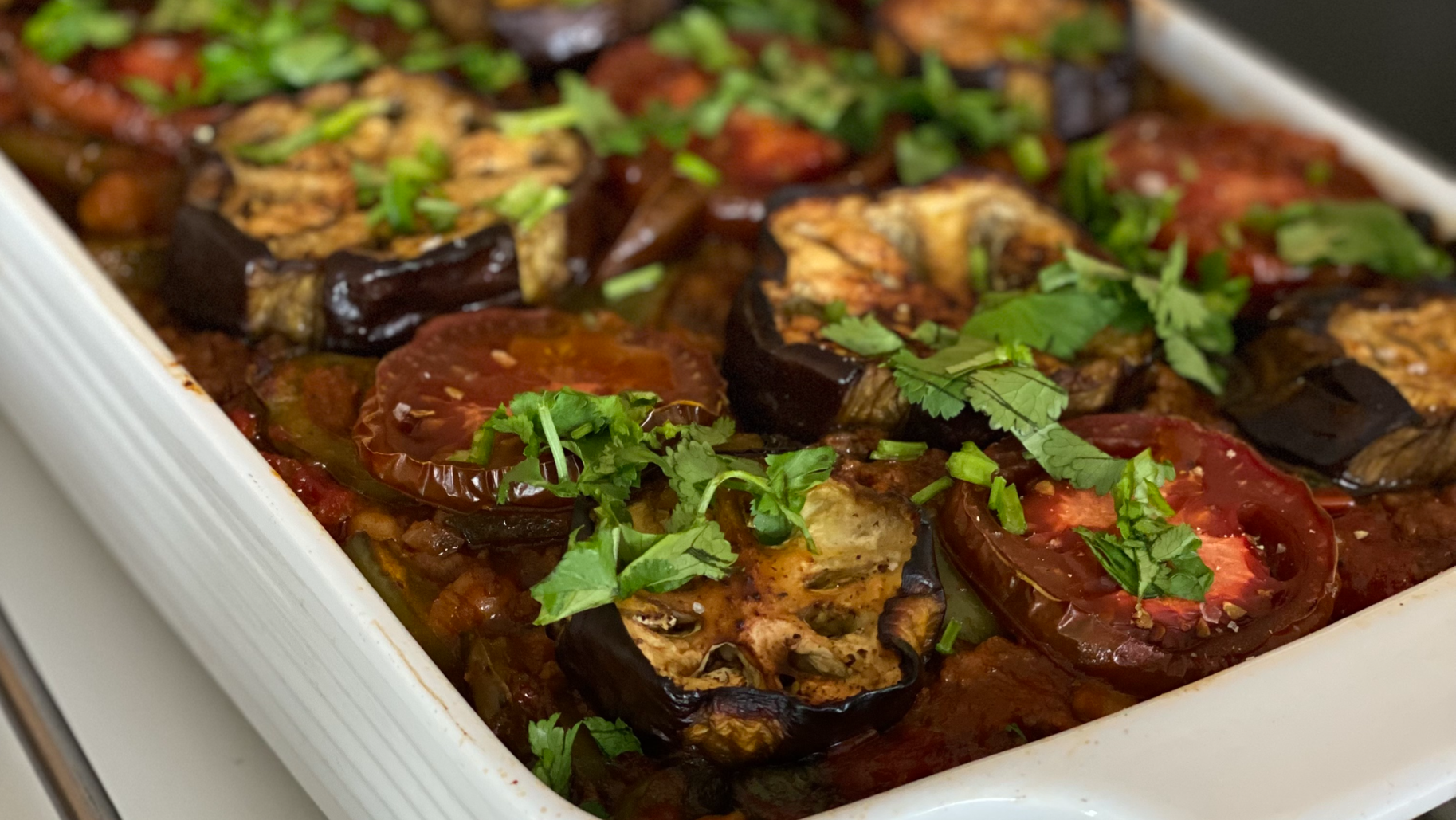 Moroccan Eggplant, Chickpea & Tomato Bake
