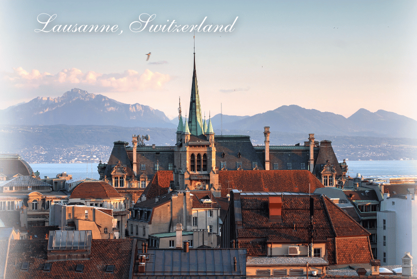 Lausanne lakeside promenade with vineyards