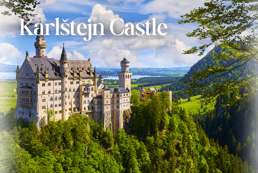 Karlštejn Castle aerial view — Gothic fortress near Prague